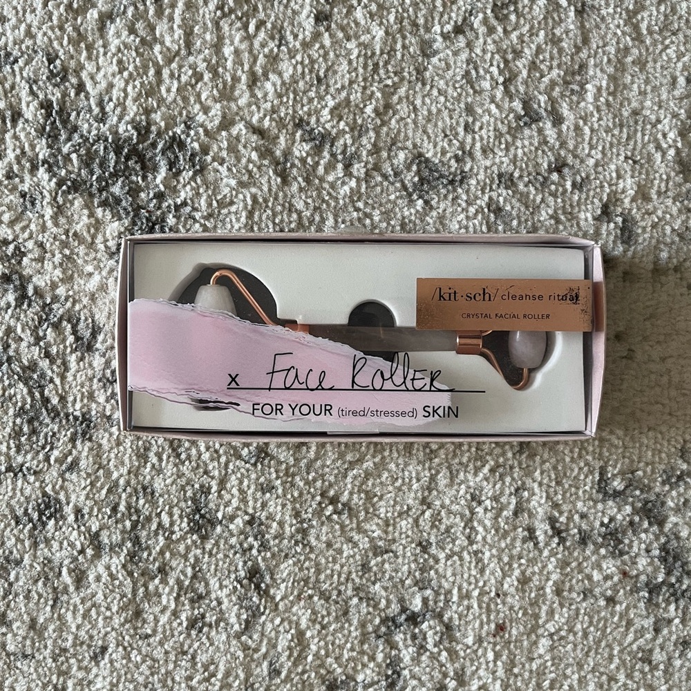Rose Quartz Facial Roller - Pink and White